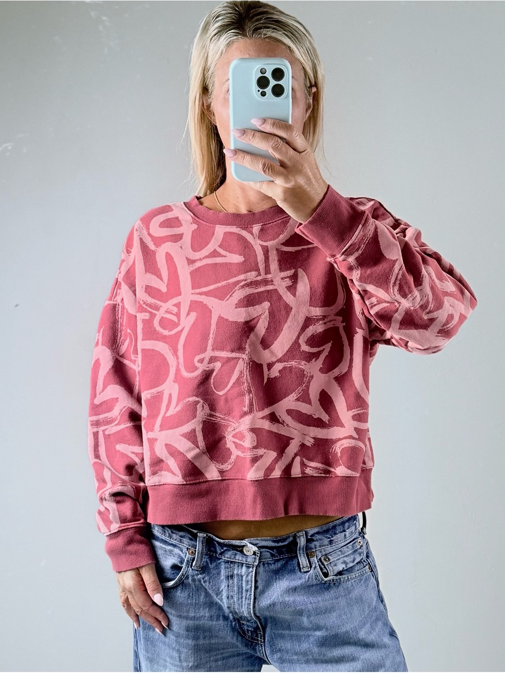 Women’s Maeve Anthropologie heart Graphic burgundy boxy Crewneck Sweatshirt